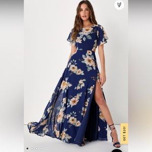 ✨HP✨Garden Bliss Navy Blue Floral Print Cutout Maxi Dress